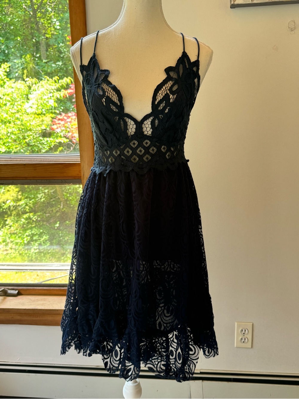 Free People Adella Burnout Slip Dress Navy Blue